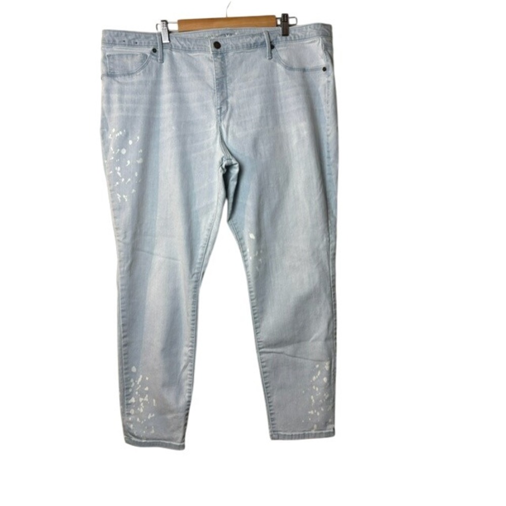 AVA & VIV Womens 22W Power Stretch Jeans Light Wash Paint Splatter‎ Straight Leg